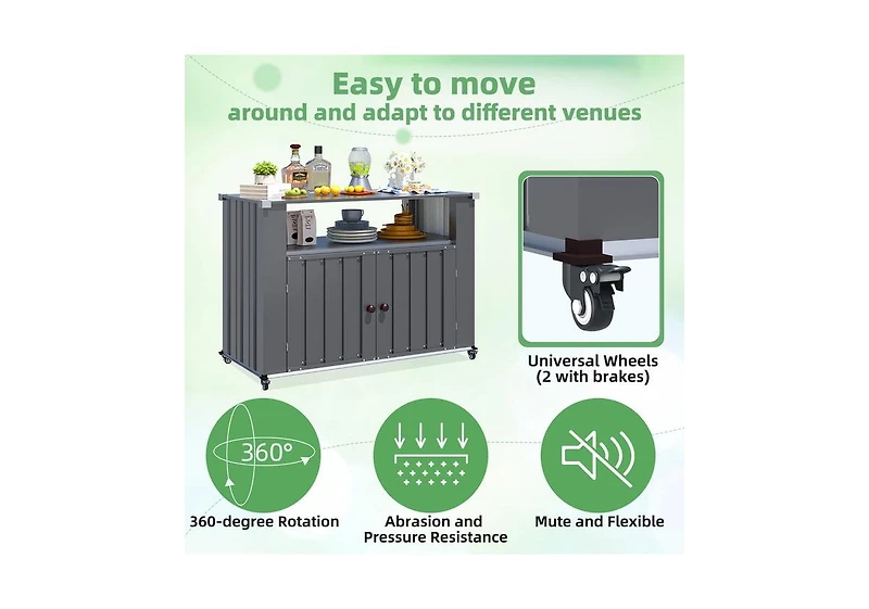 Aecojoy Outdoor Grill Table with Storage Cabinet Weatherproof, Outdoor Kitchen Island, Grill Cabinet Cart with Storage
