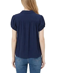 Ny Collection Women's Cap Sleeve Rouched Yoke Top