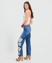 Guess Women's Gaia High Rise Floral Crochet Straight-Leg Jeans