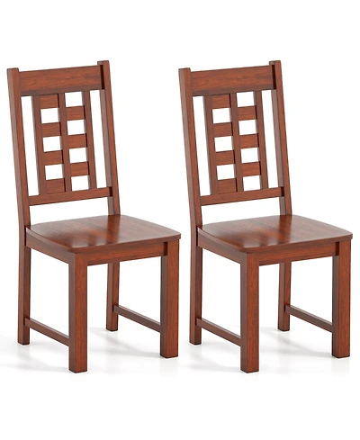 Gymax Dining Chairs Set of 2 w/Solid Rubber Wood Frame Elegant Hollowed Backrest
