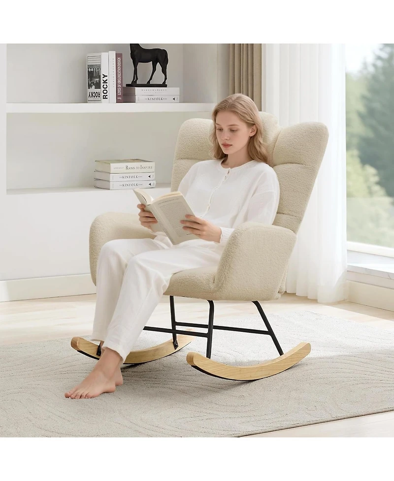 gaomon Nursery Rocking Chair,Teddy Upholstered Glider Rocking Chair with High Backrest,Nursery,Bedroom,Living Room,Office