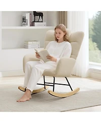 gaomon Nursery Rocking Chair,Teddy Upholstered Glider Rocking Chair with High Backrest,Nursery,Bedroom,Living Room,Office
