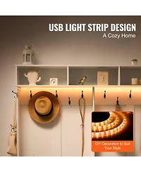 Gouun Led Hall Tree Entryway Bench with Shoe Storage, 12 Hooks, 59 in Wide, Adjustable Shelves