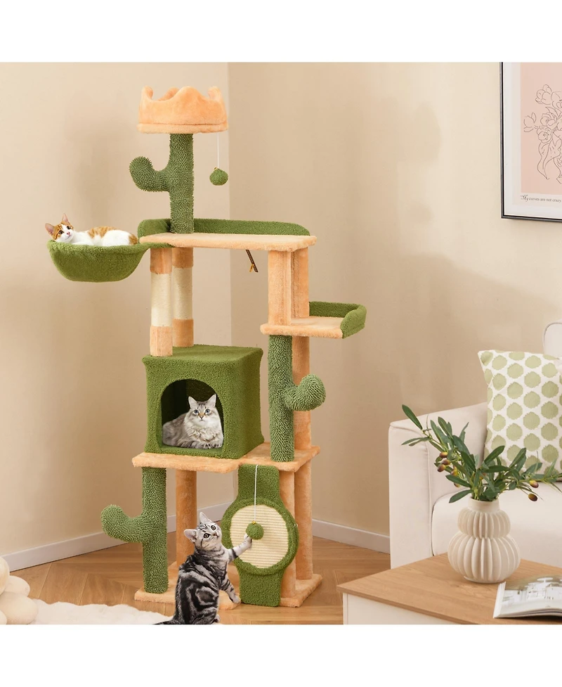 Cozito Cat Tree 63 in Cactus Tower with Sisal Posts and Board