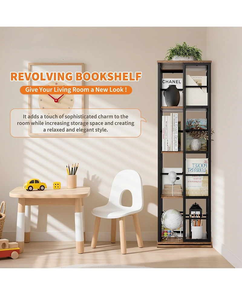 gaomon 360degree Rotating Corner Bookshelf, Industrial Floor Standing Storage Organizer