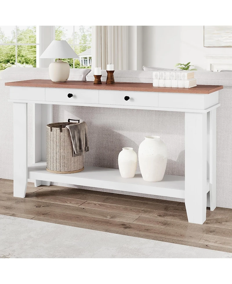 gaomon Rustic Farmhouse Wooden Console Table with Drawers