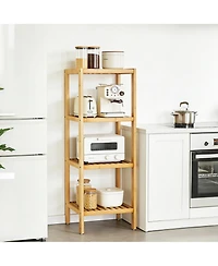 Homfan -Tier Bamboo Shelf Narrow Bathroom with Slatted Shelves Wood Plant Stand Standing Towel Rack Corner