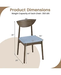Gymax 2PCS Wooden Dining Chair Linen Fabric Upholstered Kitchen Chairs w/ Padded Seat