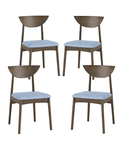 Gymax 2PCS Wooden Dining Chair Linen Fabric Upholstered Kitchen Chairs w/ Padded Seat
