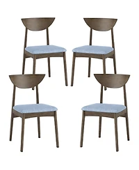 Gymax 2PCS Wooden Dining Chair Linen Fabric Upholstered Kitchen Chairs w/ Padded Seat