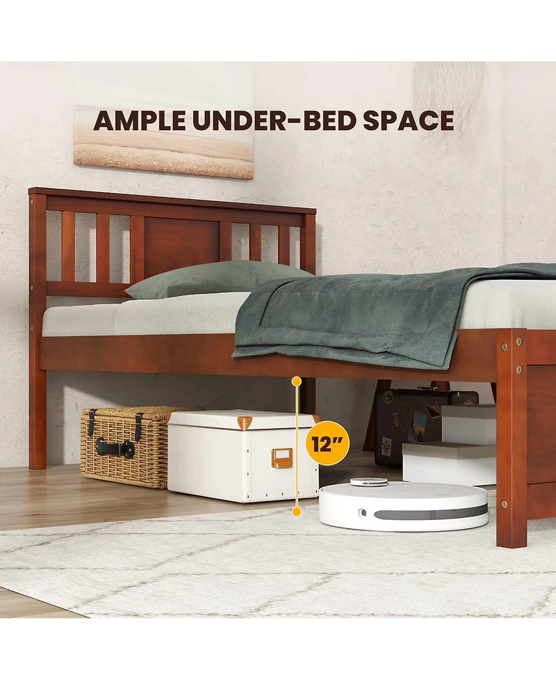 Gymax Bed Frame w/ Headboard Wood Slat Support No Box Spring Needed
