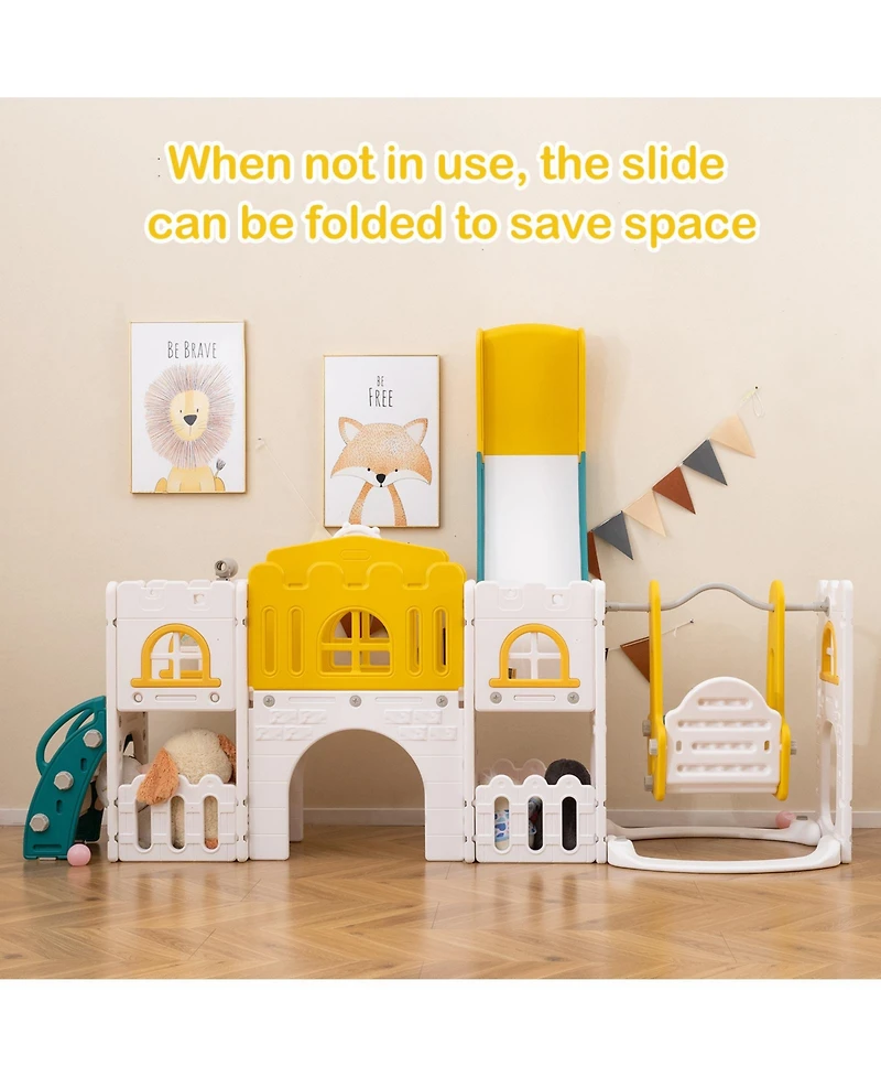 Slickblue Toddler 10 in 1 Slide Swing Climber Set with Basketball Hoop