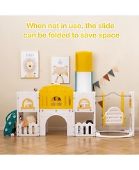 Slickblue Toddler 10 in 1 Slide Swing Climber Set with Basketball Hoop