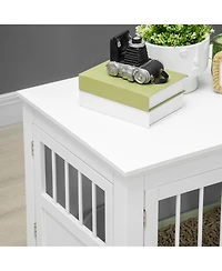 Aostirmotor Dog Crate End Table with Triple Doors, Wooden Indoor Puppy Kennel with Steel Tubes for Small Dogs