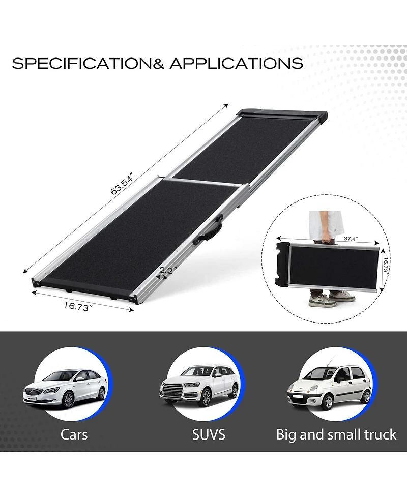 Aostirmotor Foldable Aluminum Dog Car Step Ramp with Pvc Handle, Non-Slip Foot Mats for Most Sized Dogs, Pet Ladder