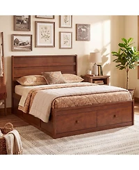Gymax Full Bed Frame w/Storage Drawers Headboard Wooden Slat Support