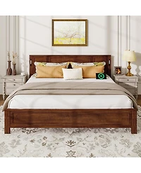 Streamdale Furniture King Led Usb Pinewood Bed w/ Tall Headboard/Footboard