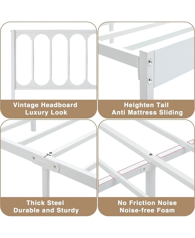 gaomon Bed Frame Metal Platform Mattress Foundation with Headboard Heavy Duty Steel Slat Support No Box Spring