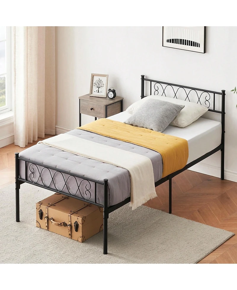 gaomon Metal Bed Frame with Heart Headboard and Footboard, 12.2" Storage Space, Steel Slats Support