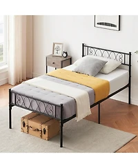 gaomon Metal Bed Frame with Heart Headboard and Footboard, 12.2" Storage Space, Steel Slats Support
