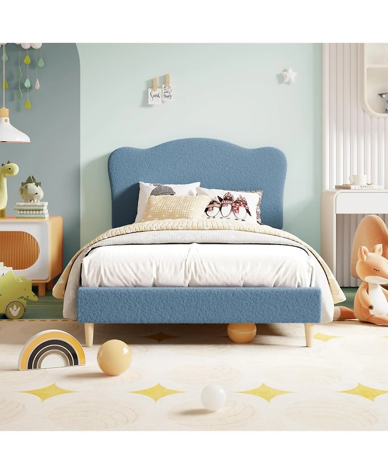gaomon Twin Xl Upholstered Bed Frame with Adjustable Boucle Headboard, Platform with Wood Slats