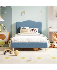 gaomon Twin Xl Upholstered Bed Frame with Adjustable Boucle Headboard, Platform with Wood Slats