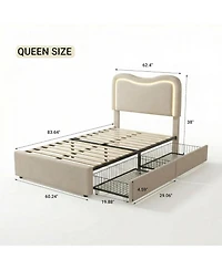gaomon Queen Boucle Bed Frame with 2 Storage Drawers, Led Upholstered Headboard Platform