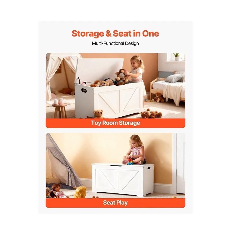 Slickblue Wooden Kids Storage Bench Toy Box with Safety Lid Hinge