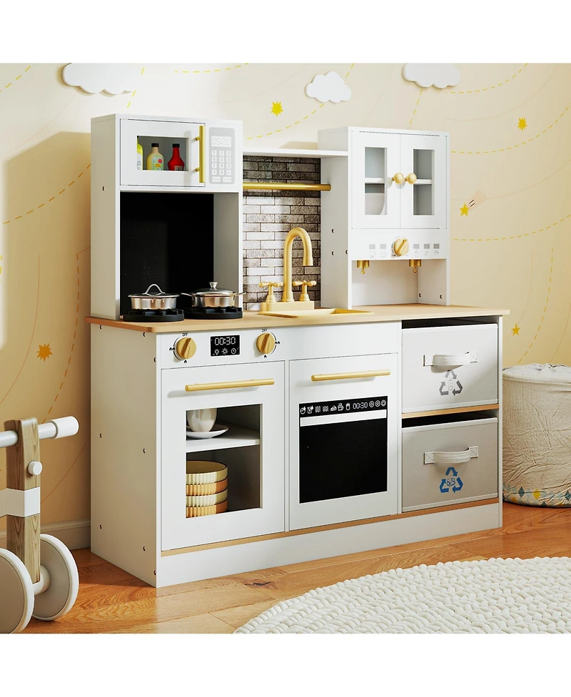 Slickblue Wooden Kids Play Kitchen with Stove Light Sound Set