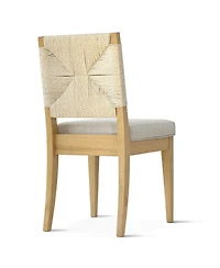 Maison Boucle Woven Rope Back Linen Upholstered Solid Wood Dining Chairs, Set of 2