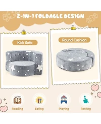 Gouun 2-in-1 Convertible Kids Sofa with Glow-in-the-Dark Cover and Removable Washable Slipcover