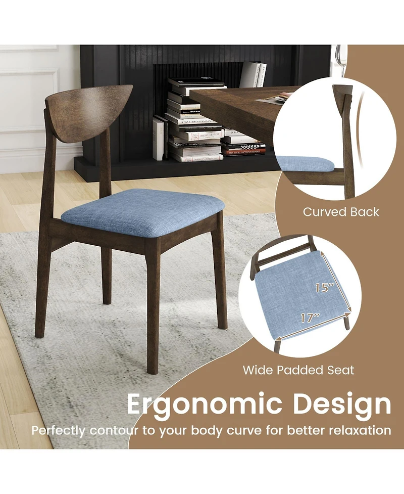 Gouun Linen Upholstered Dining Chairs Set of 2 with Curved Backrest and Rubber Wood Legs