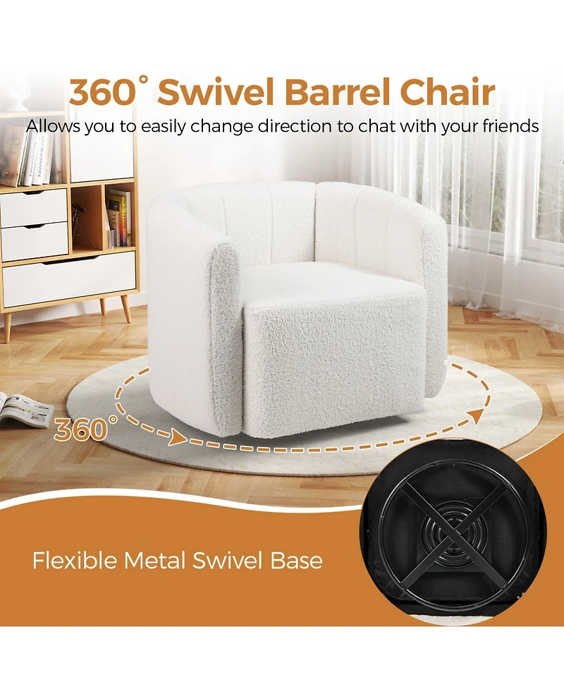 Gouun Sherpa Barrel Swivel Accent Chair with Curved Backrest