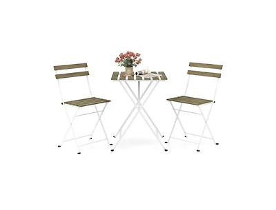 Lucky One 3 Piece Patio Acacia Wood Bistro Set Folding Chairs Slatted Tabletop