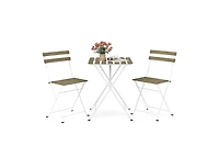 Lucky One 3 Piece Patio Acacia Wood Bistro Set Folding Chairs Slatted Tabletop