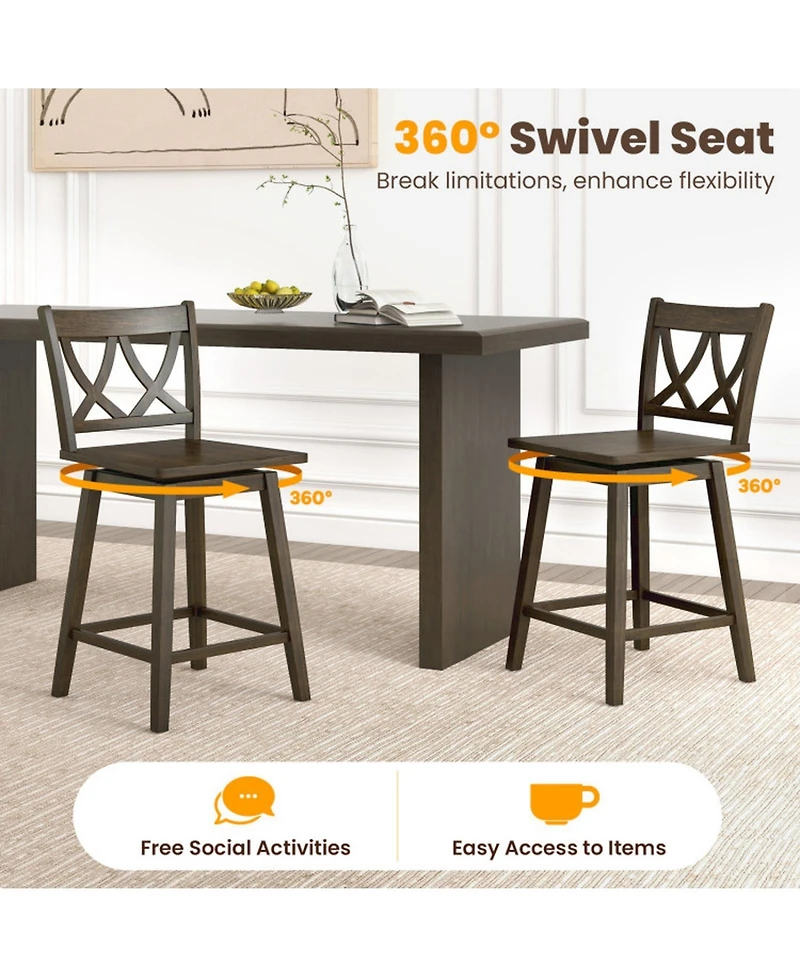 Gouun 24 in Counter Height Bar Stools Set of 2 with Rubberwood Frame