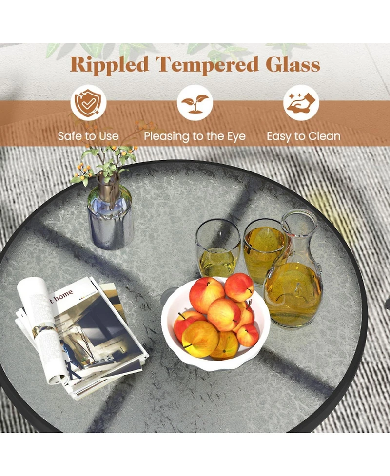 Gouun 3-Piece Folding Patio Bistro Set with Round Tempered Glass Table and 2 Chairs