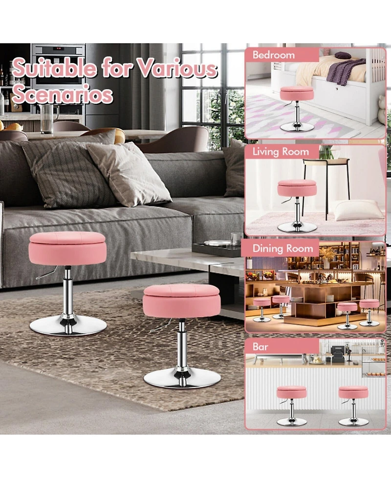 Gouun Height-Adjustable 360-Degree Swivel Vanity Stool with Hidden Storage and Removable Tray