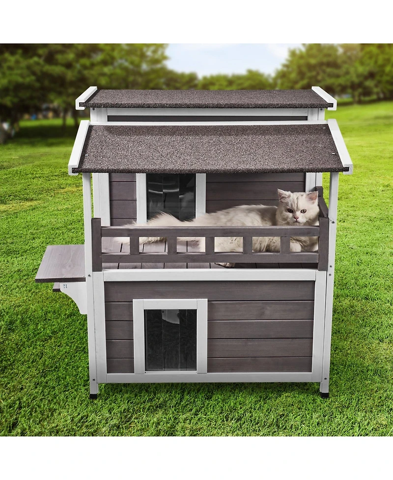 Cozito Outdoor Cat House 2-Story 30x30x32 in Weatherproof Wood