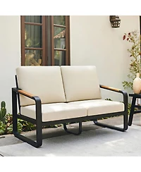 Tribesigns Outdoor Loveseat Sofa with Removable Cushions, Metal Frame Patio Thick Cushions for Patio, Balcony, Porch, Garden