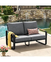 Tribesigns Outdoor Loveseat Sofa with Removable Cushions, Metal Frame Patio Thick Cushions for Patio, Balcony, Porch, Garden