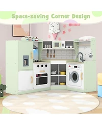Slickblue Kids Corner Play Kitchen with Washer and Ice Maker Toy Set