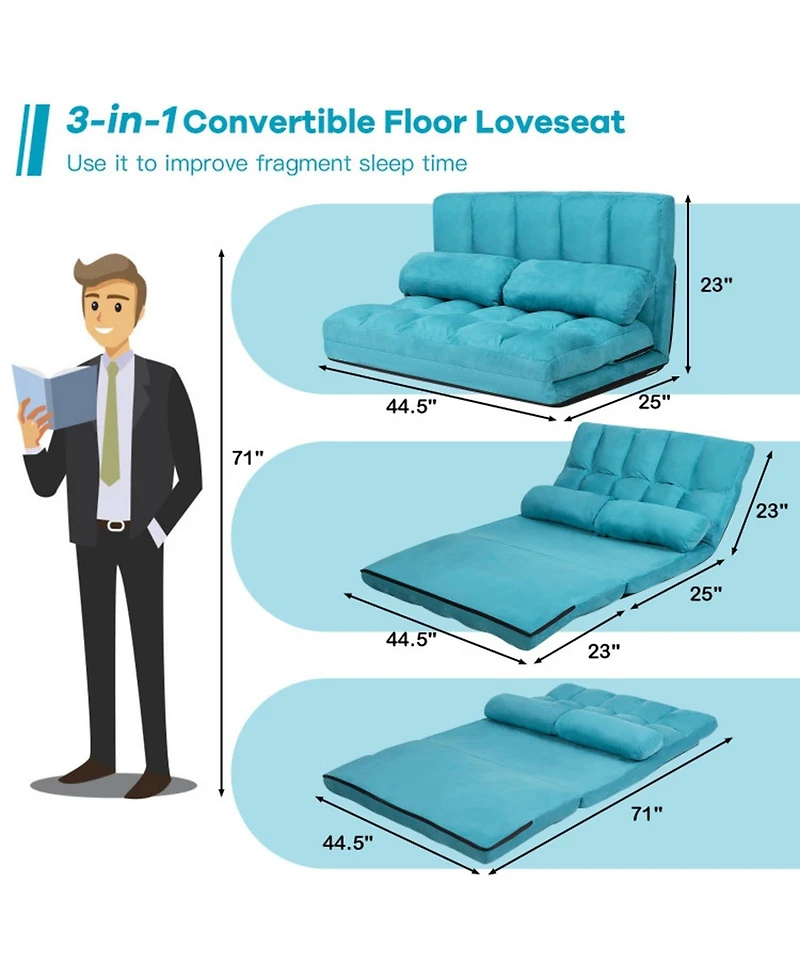 Gouun 6-Position Foldable Floor Sofa Bed with Detachable Suede Cover
