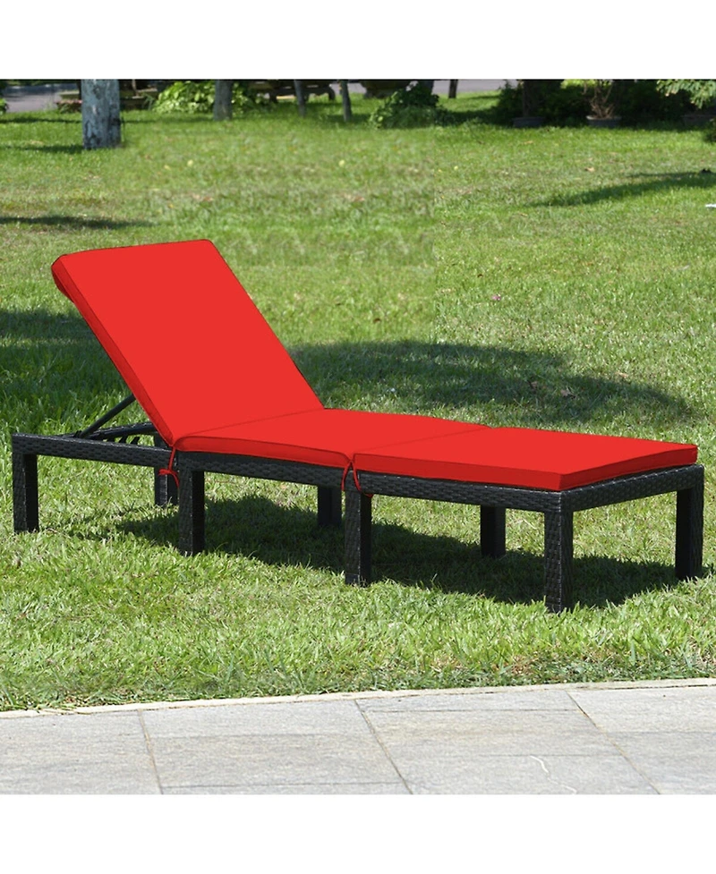 Gouun Wicker Sun Lounger with 7-Position Adjustable Backrest and Dual Cushion Covers