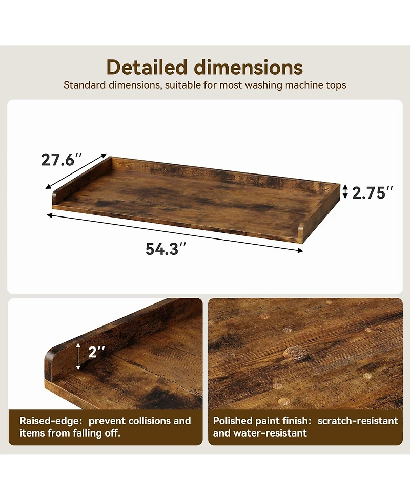 Homfan Washer Dryer Countertop, Wooden Laundry Countertop with Edge Rails, and Topper