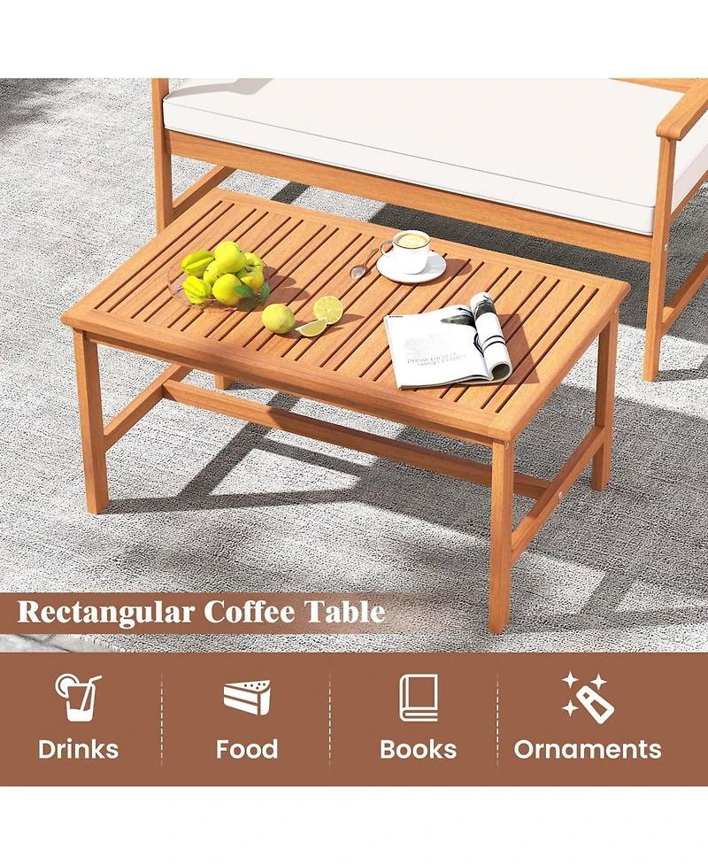 Costway Acacia Wood Furniture Set Coffee Table & 2 Armchairs with Seat Cushions