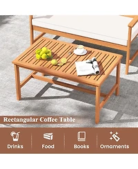 Costway Acacia Wood Furniture Set Coffee Table & 2 Armchairs with Seat Cushions