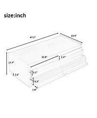 Rainsken 47.2 Inch Modern Wooden Rectangular Coffee Table, Fluted Center Table with 4 Drawers and 2 Open Display Shelves for Living Room