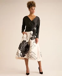 Muse Womens Pleated A Line Skirt Long Sleeve Top