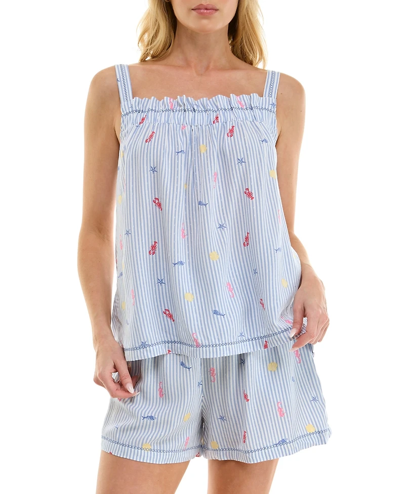 Roudelain Women's Printed Top and Mid-Rise Shorts, 2Pc Set